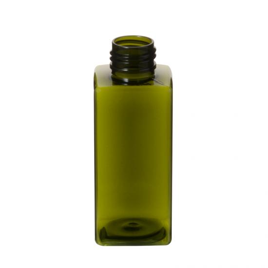 Transparent Square PET Plastic Bottle Olive Green Color